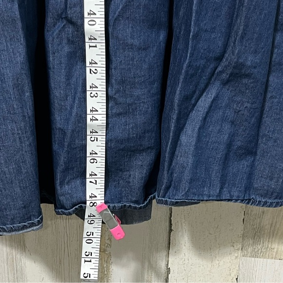 Eloquii Blue off Shoulder Lightweight Denim Dress Tie Front and 3/4 Sleeves - Picture 7 of 12